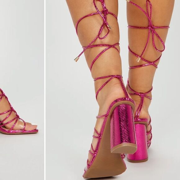 Fuschia Pink Stappy Heeled Sexy Sandals - Picture 4 of 5